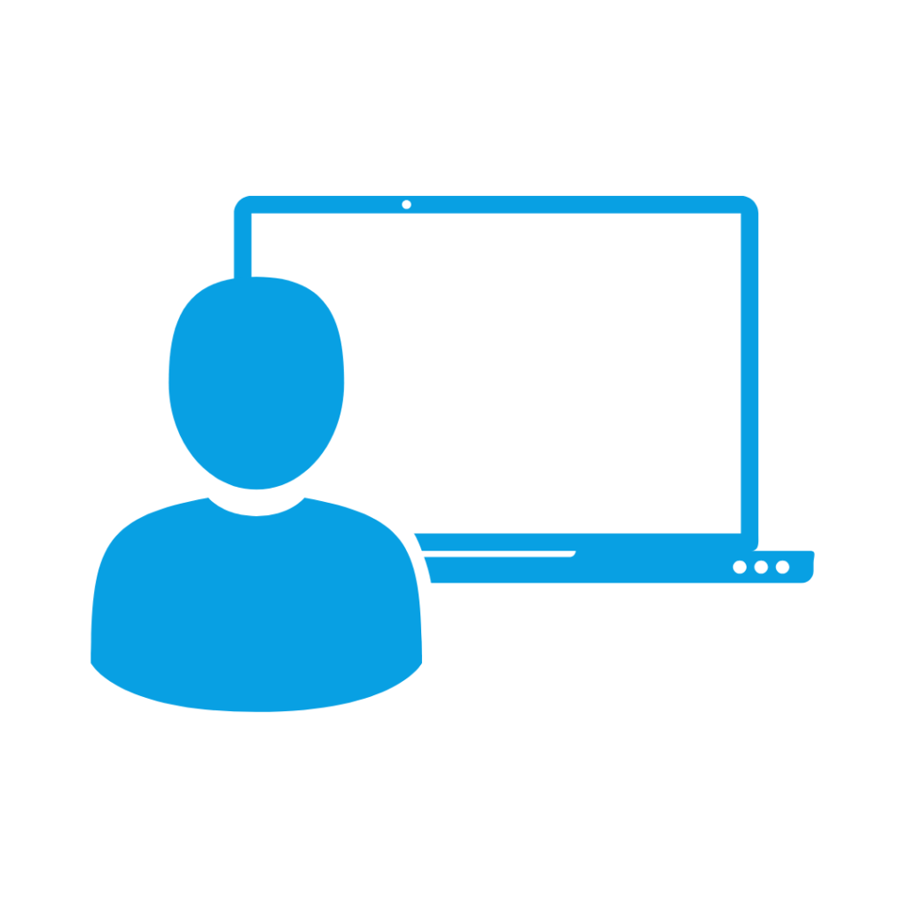 Pictogramme bleu représentant 1 personne et un ordinateur