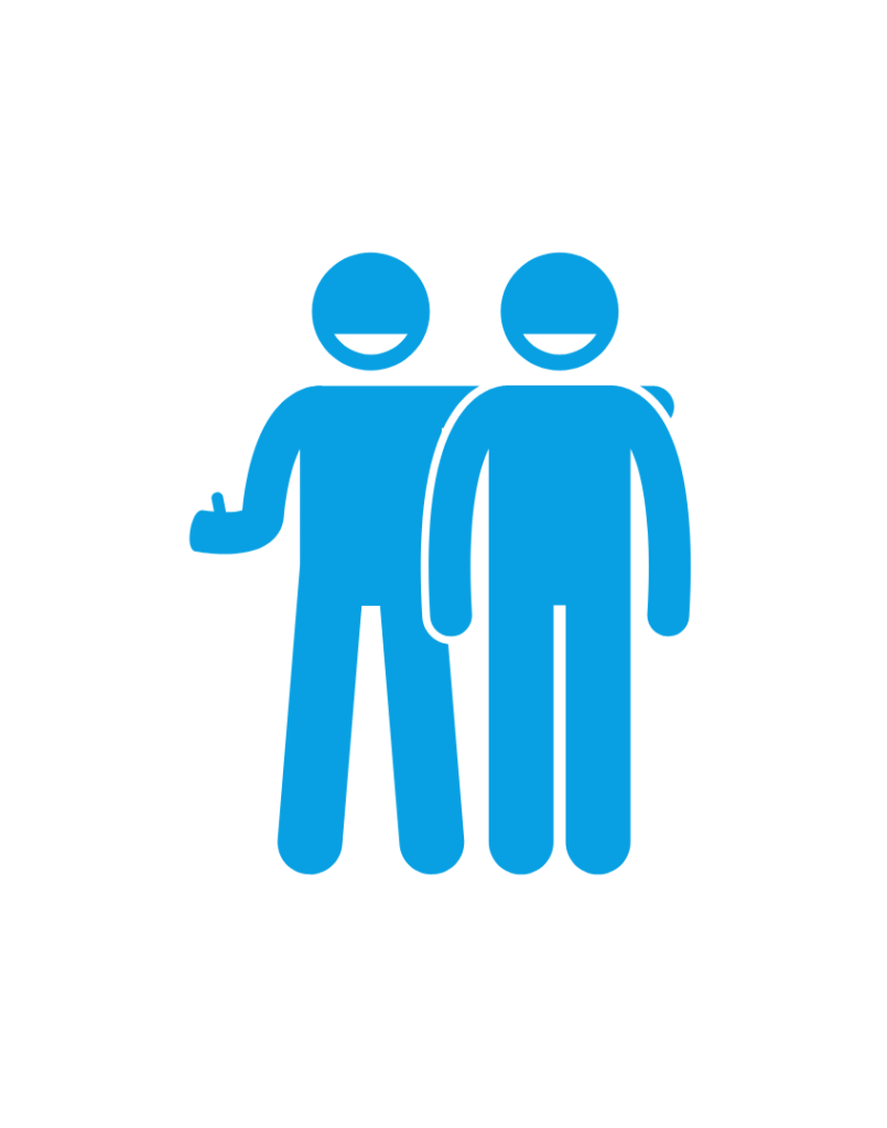 Pictogramme bleu représentant 2 personnes souriantes côte à côte, dont l'une d'elle fait un pouce en l'air